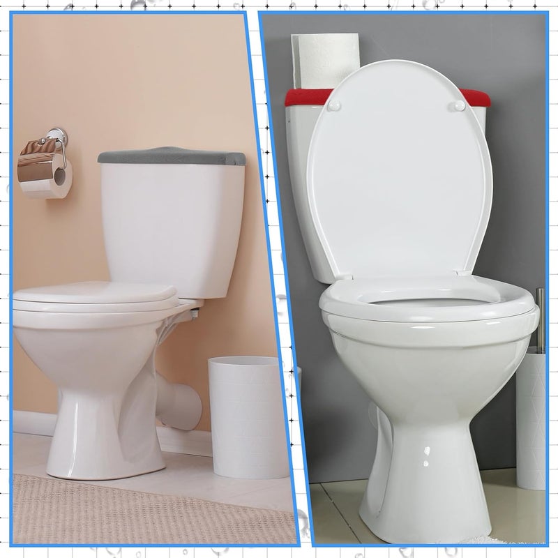 Hoolerry 4 Pcs Toilet Tank Lid Cover Universal Back of Toilet Tank Cover Soft and Absorbent Replacement with Elastic Bottom for Bathroom Decor Accessories(Black, Dark Gray, Blue, Dark Red) - Image 5